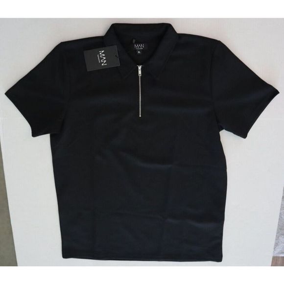 boohooMAN BMM12776 Men Sz XL Black Muscle Fit 1/4 Zip Polo & Joggers 2 Pc ￼Set - Picture 3 of 16